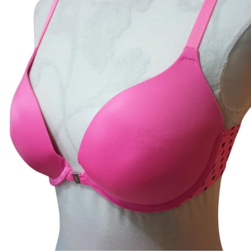 Victoria’s Secret PINK lace push-up bra hot pink color black polka dots 36D